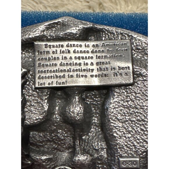 Square Dancing Siskiyou Belt Buckle 1988 Pewter Western Design with Orig Case - Picture 10 of 10